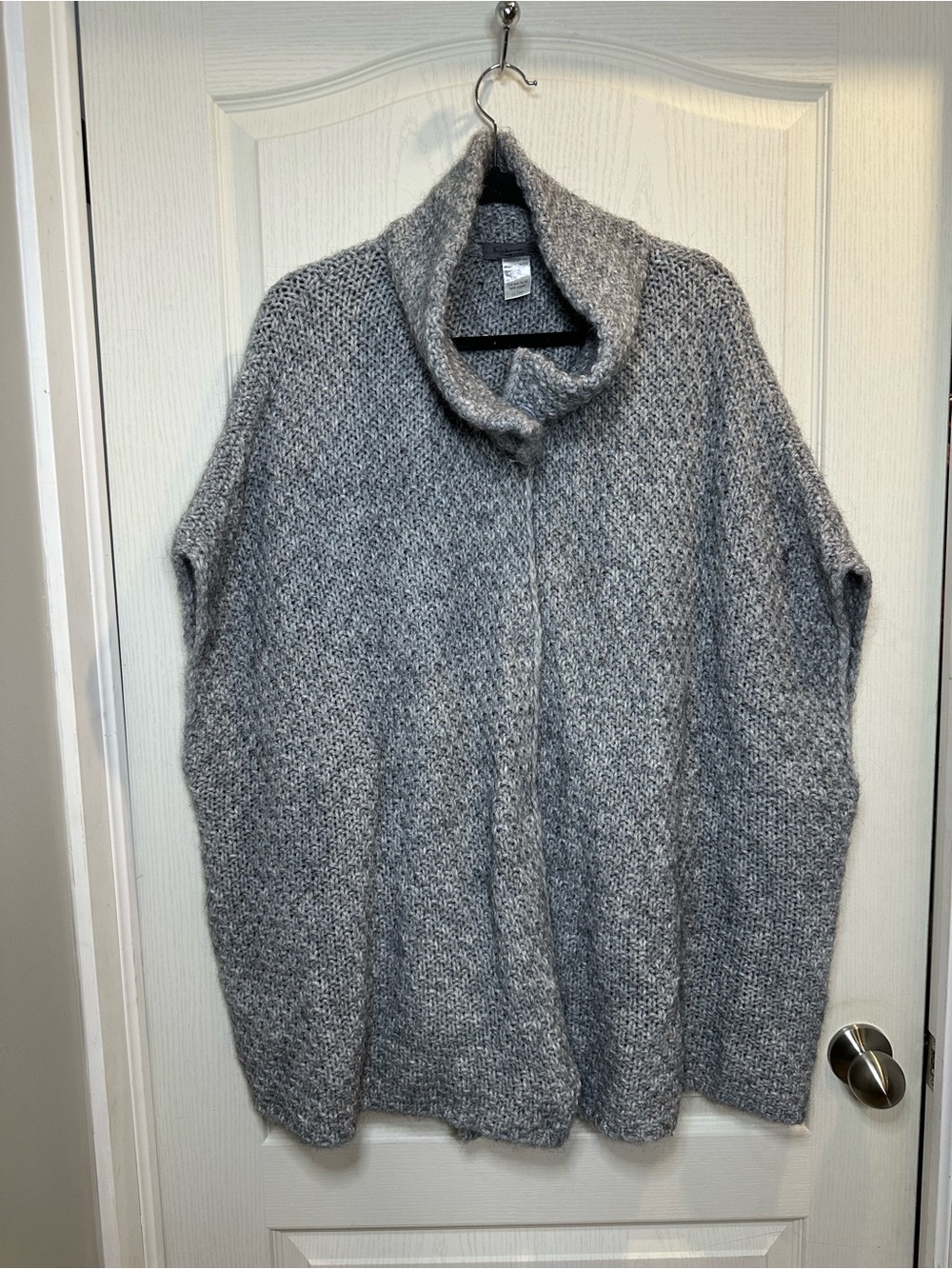 Elsamanda Made in Italy Alpaca Wool Blend Cowl Neck Poncho Gray One Size
